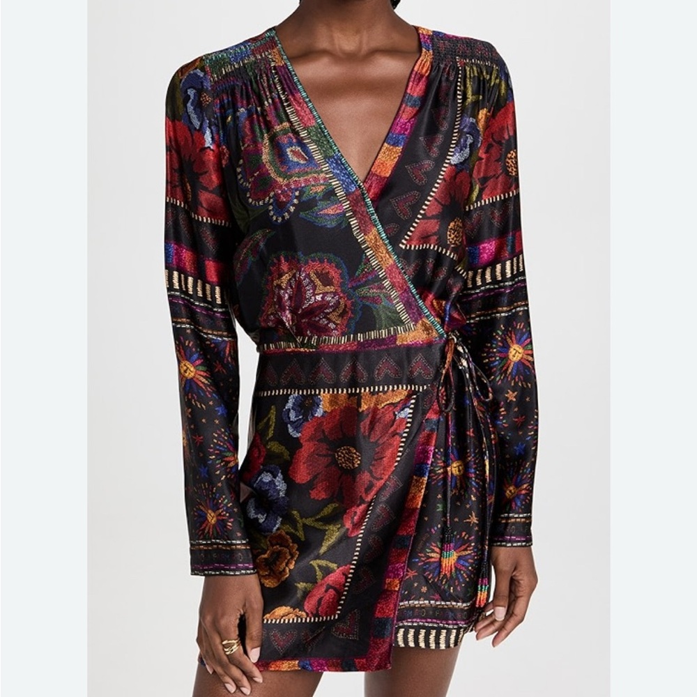 FARM Rio Multicolor mixed scarves wrap dress